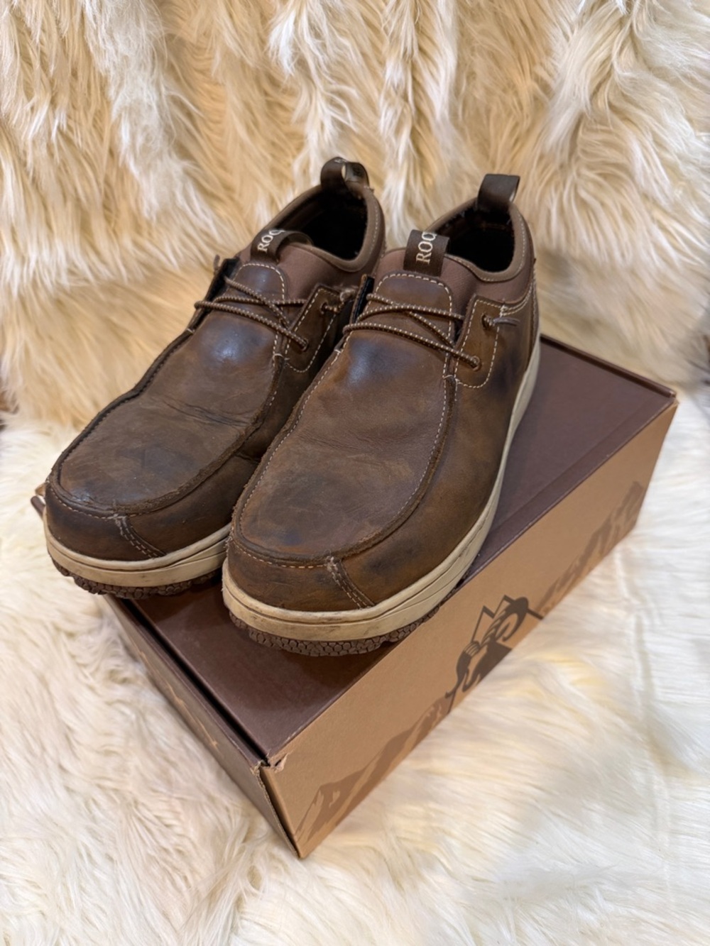 Rocky Brown Leather Steel Toe Men's Slip-On Shoes -Size 9W